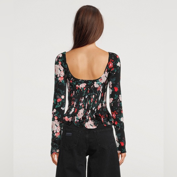 Paco Rabanne Black Rose Garden Pleated Bustier Top - Picture 3 of 12